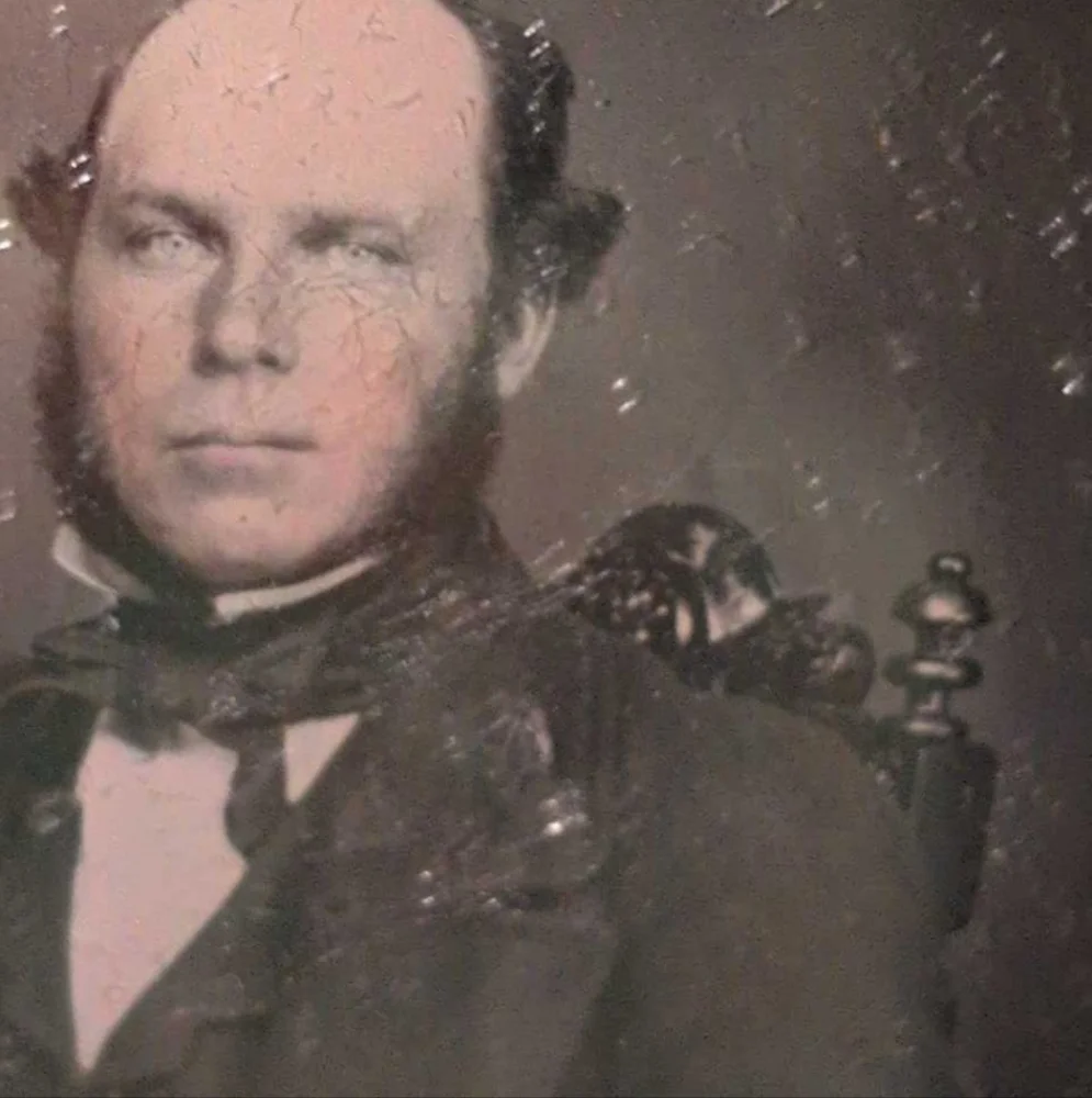 Daguerreotype of‎ a man with gilt framed glass mirror Antique Victorian 1800s